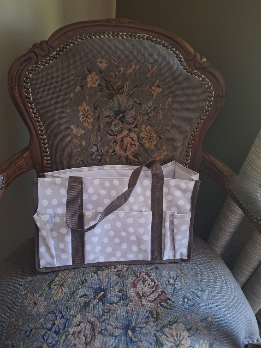 Thirty-one Beige Polka Dot Utility Tote with Brown Handles